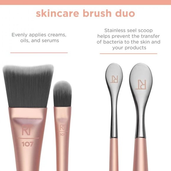 Real Techniques Skincare Brush Duo, 2 Piece Set FACE BRUSH EYE BRUSH NEW - Picture 2 of 4
